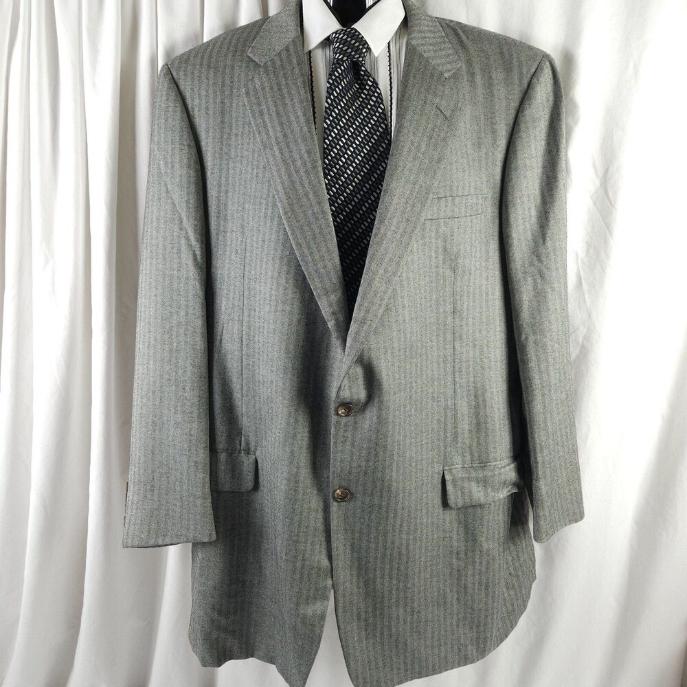 Hickey Freeman Mens‎ 44L Gray Single Vent 2-Button Sports Coat Blazer Jacket